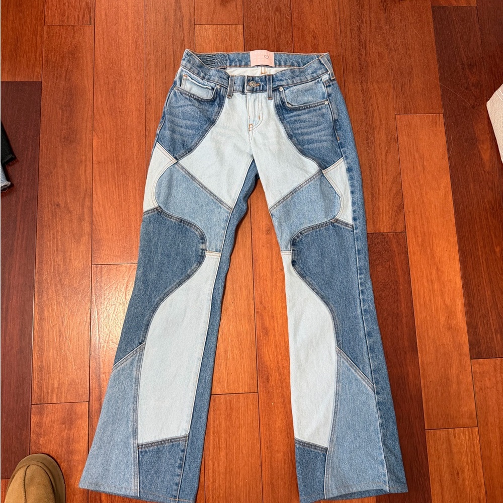 REVICE Two-Tone Blue Patchwork Jeans